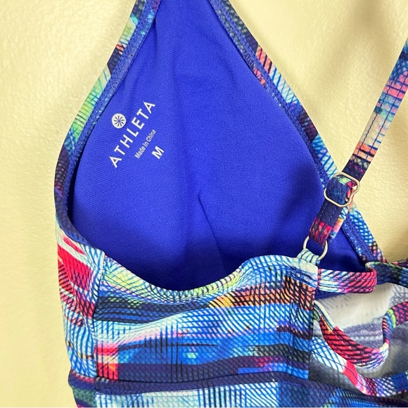 ATHLETHA Tankini Top Colorful Geometric Stripe Strappy Crossover Back, Size M - Picture 9 of 11